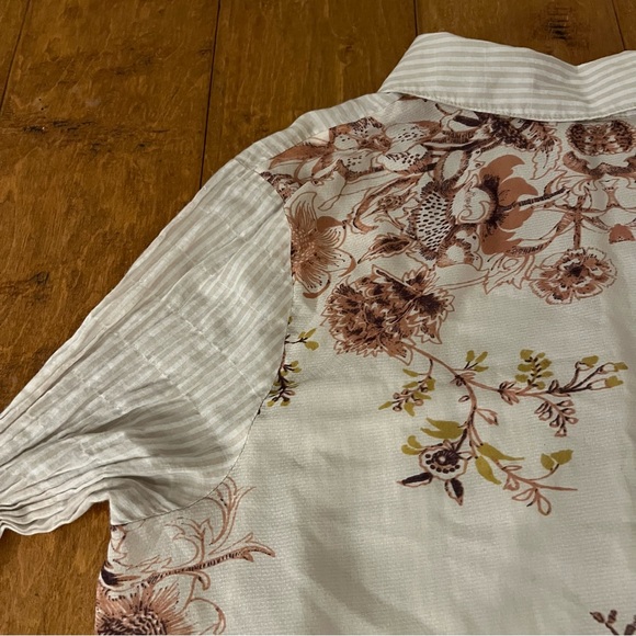 Free People Cream Striped Button Down Shirt with See Through Floral Back - Picture 11 of 12